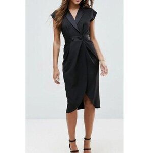 ASOS Tux Midi Dress with Satin Detail in Black size 8 US